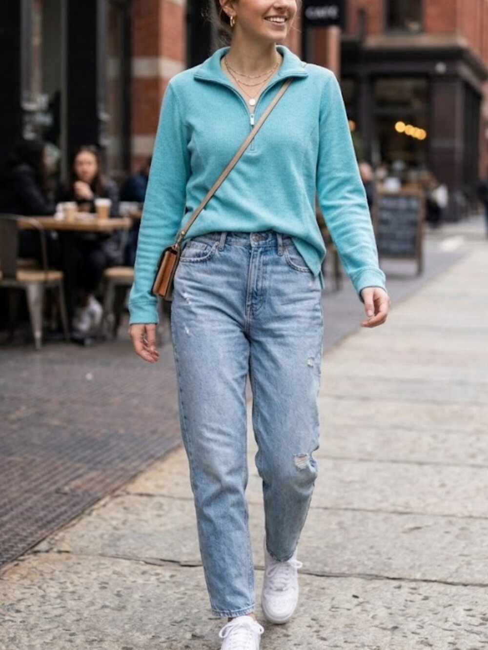 Eddie Bauer Women's Large Quarter Zip Pullover Sweatshirt Sky Blue Y2K Casual Co